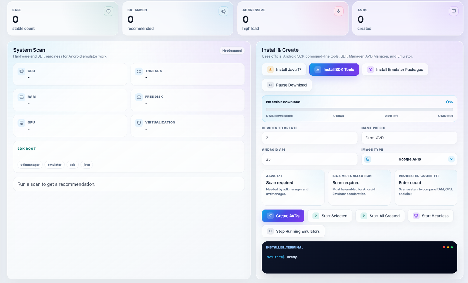 Virtual Android emulator profiles manager